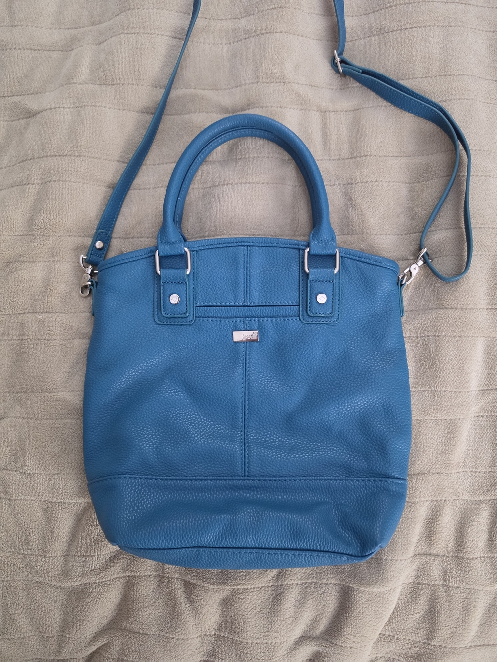Teal Blue Pebbled Leather Satchel with Detachable Crossbody Strap